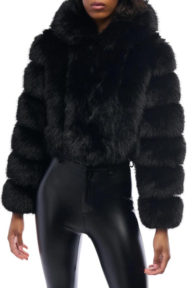 AZALEA WANG Jolene Crop Faux Fur Hooded Jacket in Black Cover