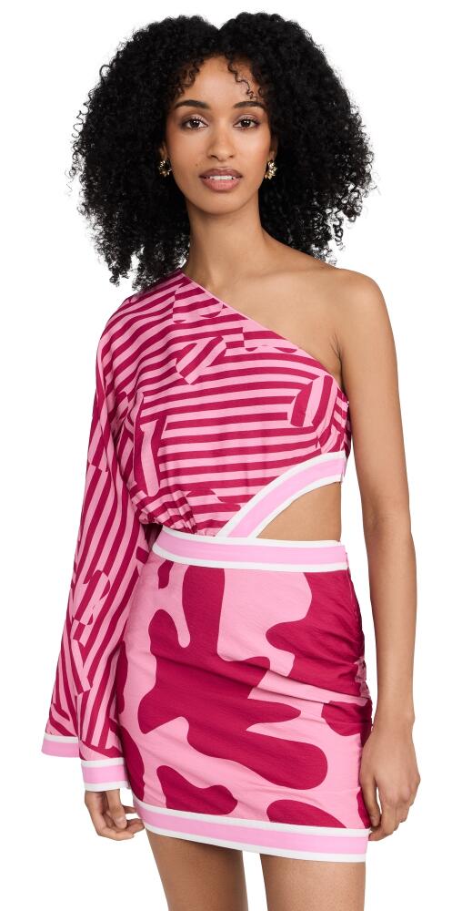 The Wolf Gang Furia Kimono Mini Dress Magenta Abstract Cover