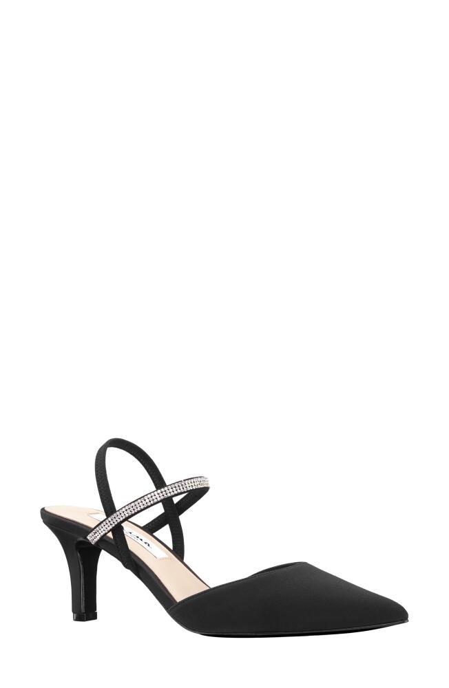 Nina Billie Slingback Pointed Toe Pump in Black Luster Satin Cover