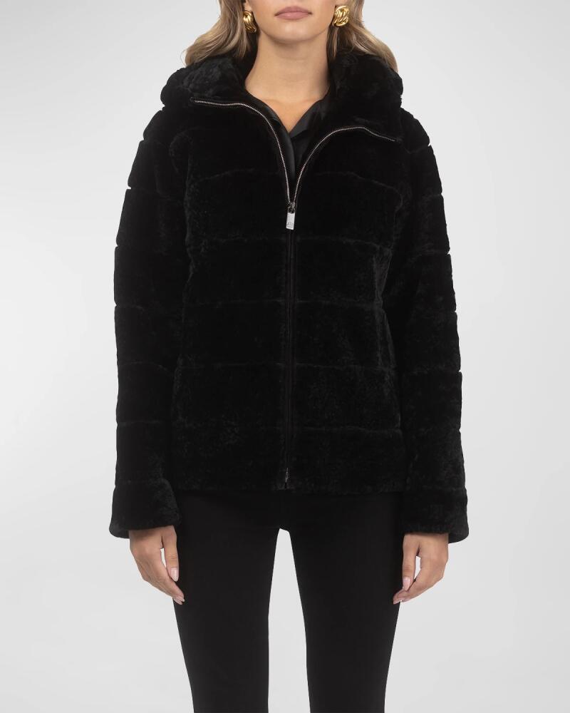 Gorski Horizontal Curly Lamb Shearling Zip Jacket With Hood Cover