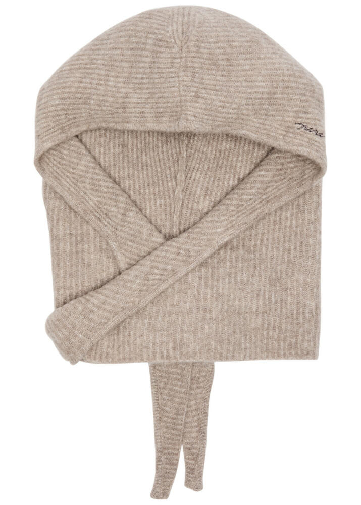 Ganni Logo-embroidered Hooded Knitted Scarf - Beige Cover