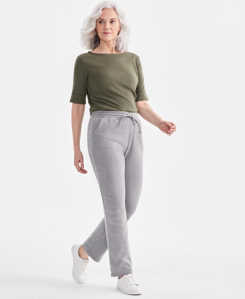 Style & Co Petite Heathered Mid-Rise Pull-On Fleece Pants, Created for Macy's - Med Grey Heather Cover