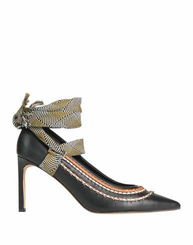 Ulla Johnson Woman Pumps Black Leather, Textile fibers Cover