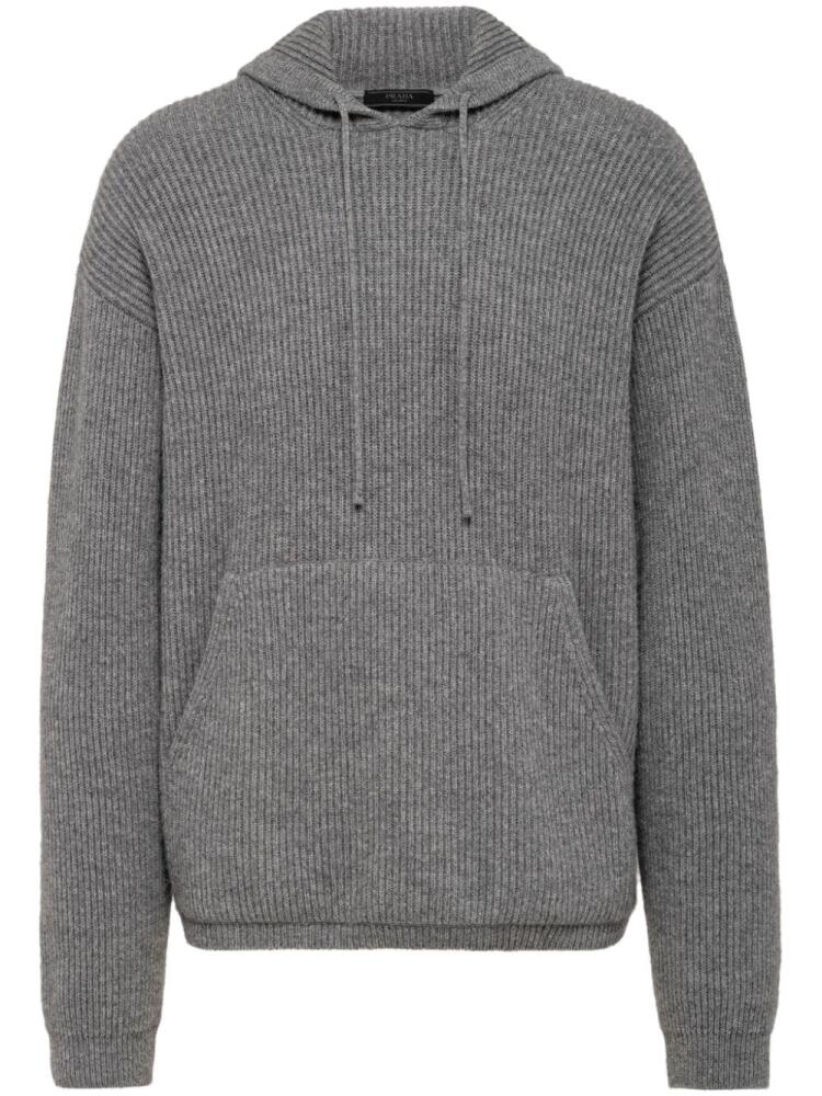 Prada ribbed-knit cashmere hoodie - Grey Cover