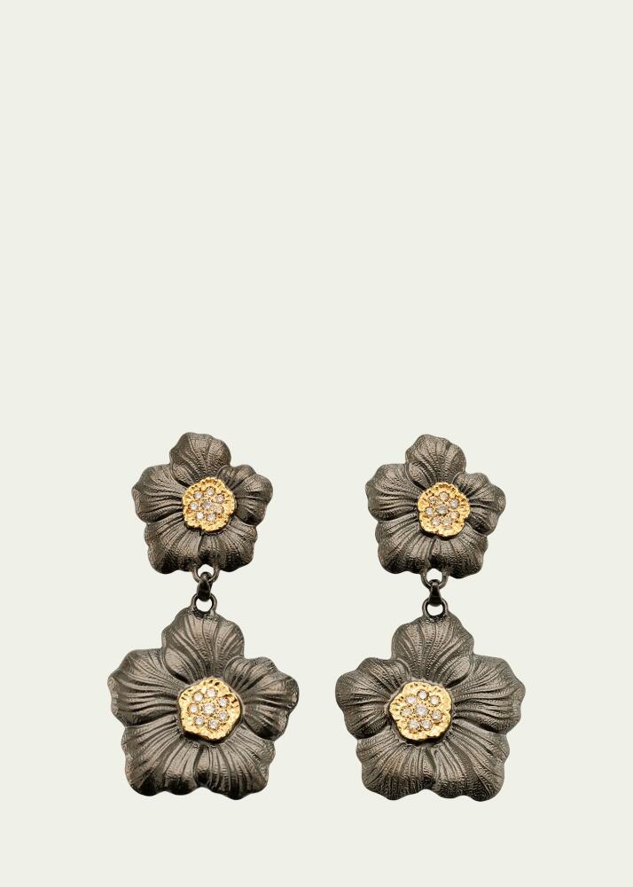 Buccellati Blossom Gardenia Burnished Silver, Gold, Brown Diamond Pendant Earrings Cover