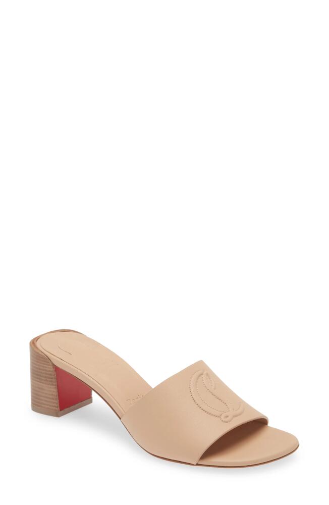 Christian Louboutin CL Logo Block Heel Slide Sandal in Leche Scuro Cover