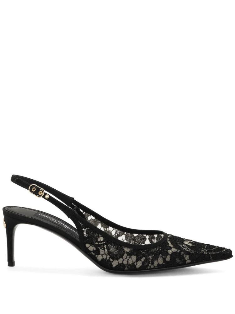 Dolce & Gabbana pointed-toe lace-panelled pumps - Black Cover