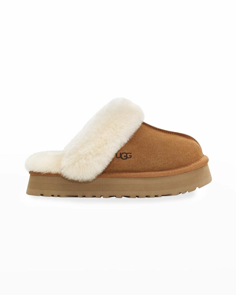 UGG Disquette Suede & Shearling Platform Slippers Cover