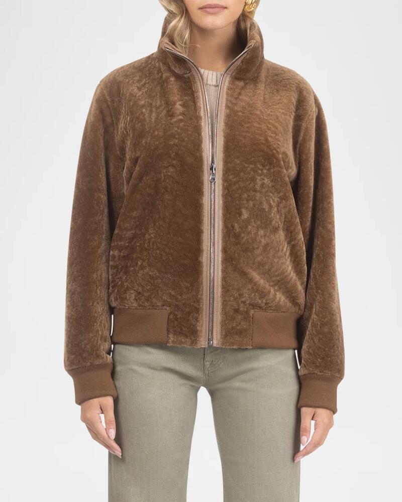 Gorski Reversible Textured Shearling Lamb Bomber Jacket Cover