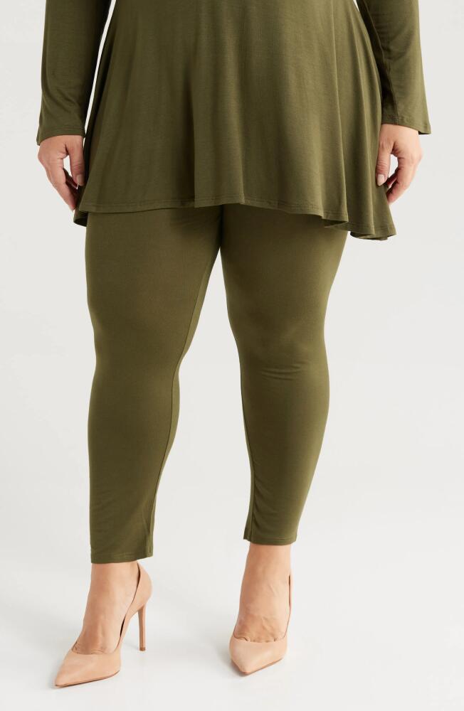 24seven Comfort Apparel Comfortable Ankle Leggings in Olive Cover