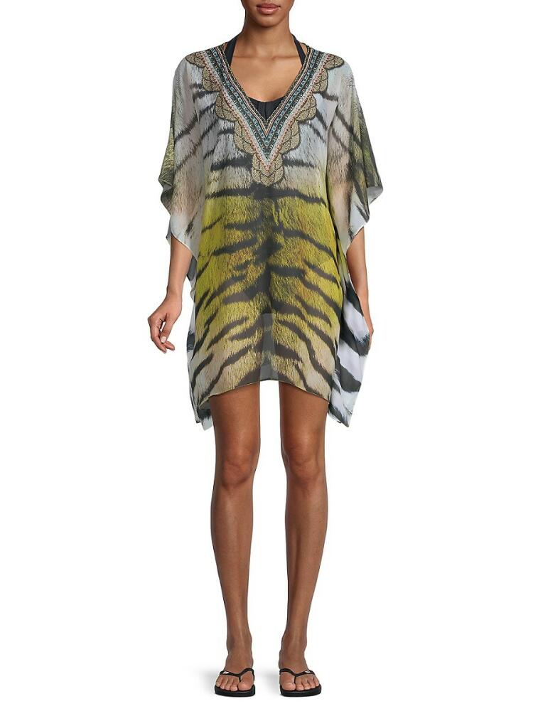 Ranee's Women's Tiger-Print Coverup - White Yellow Cover