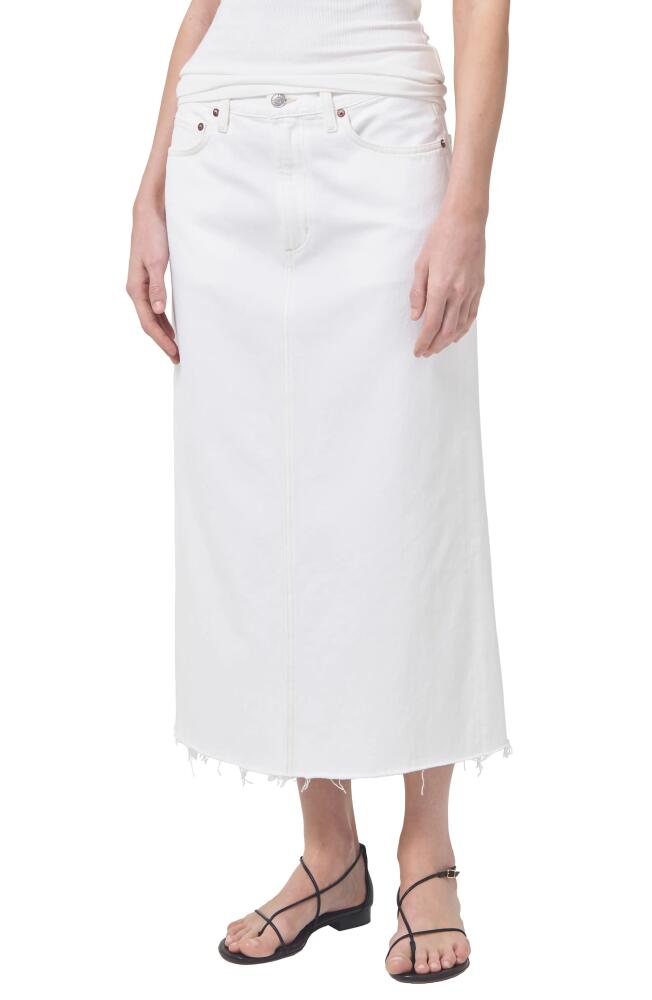 AGOLDE Della Raw Hem Denim Midi Skirt in Milkshake Cover