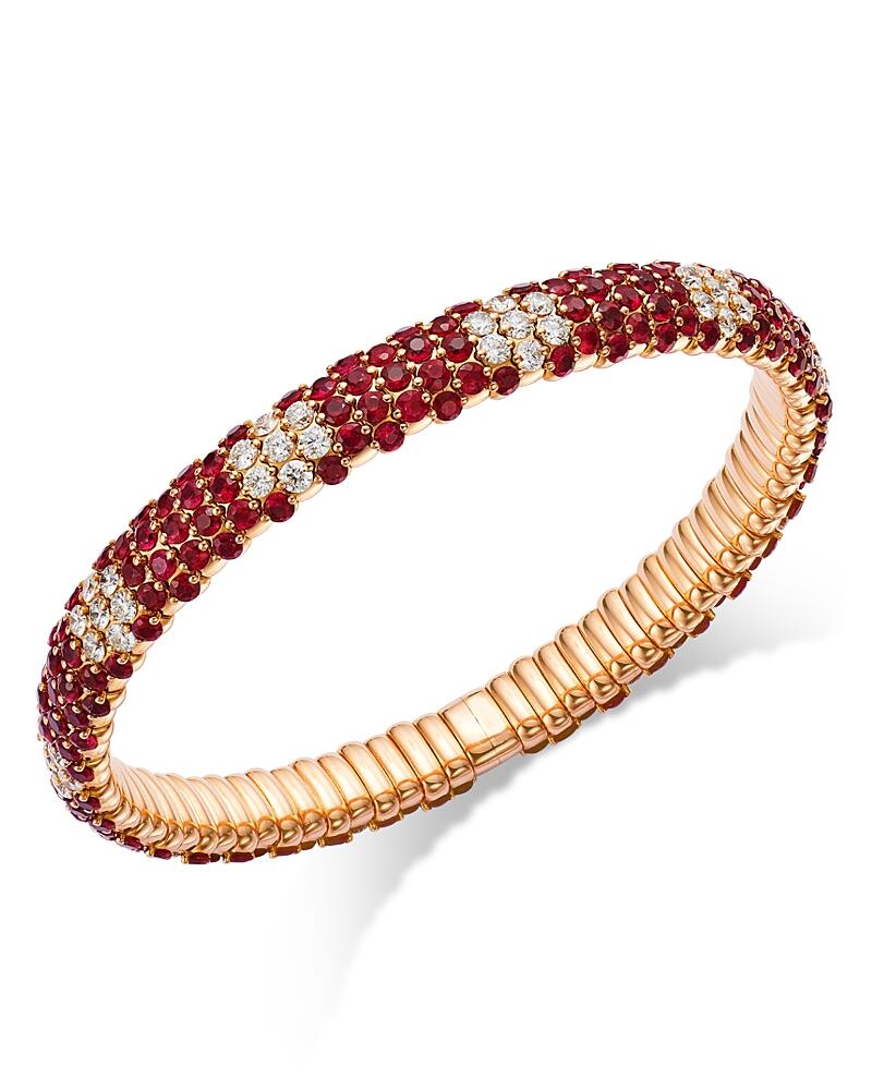 Zydo 18K Rose Gold Stretch Collection Ruby & Diamond Flower Motif Bracelet - Exclusive Cover