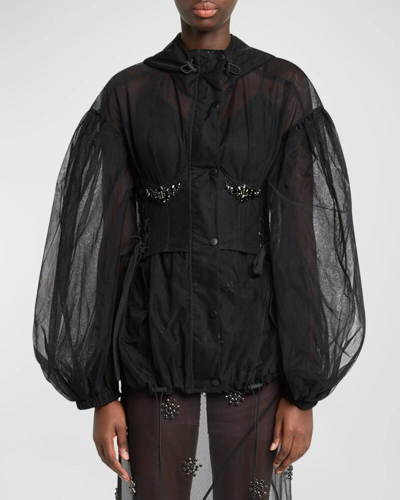 Simone Rocha Puff-Sleeve Parka Jacket with Embellished Corset Bodice Cover