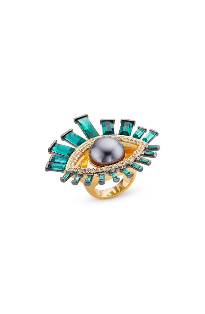 Kurt Geiger London Imitation Pearl & Crystal Evil Eye Cocktail Ring in Green Cover