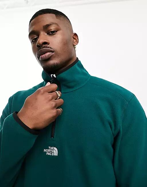 The North Face 1/4 zip glacier fleece with center logo in green Cover