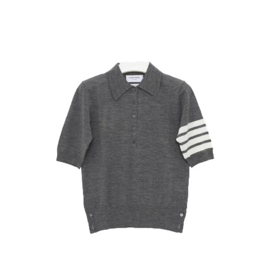 Thom Browne Ladies Med Grey Wool 4-Bar Relaxed Polo Shirt Cover