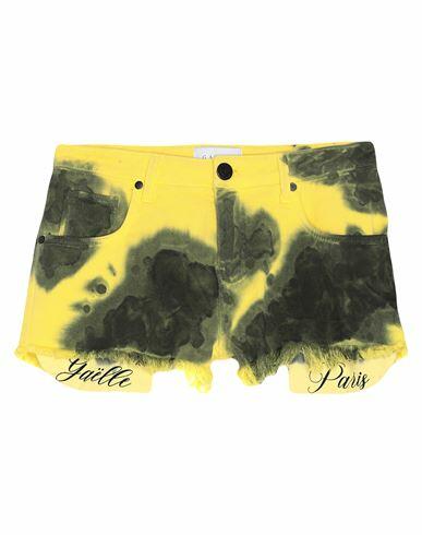 Gaëlle Paris Woman Denim shorts Yellow Cotton Cover