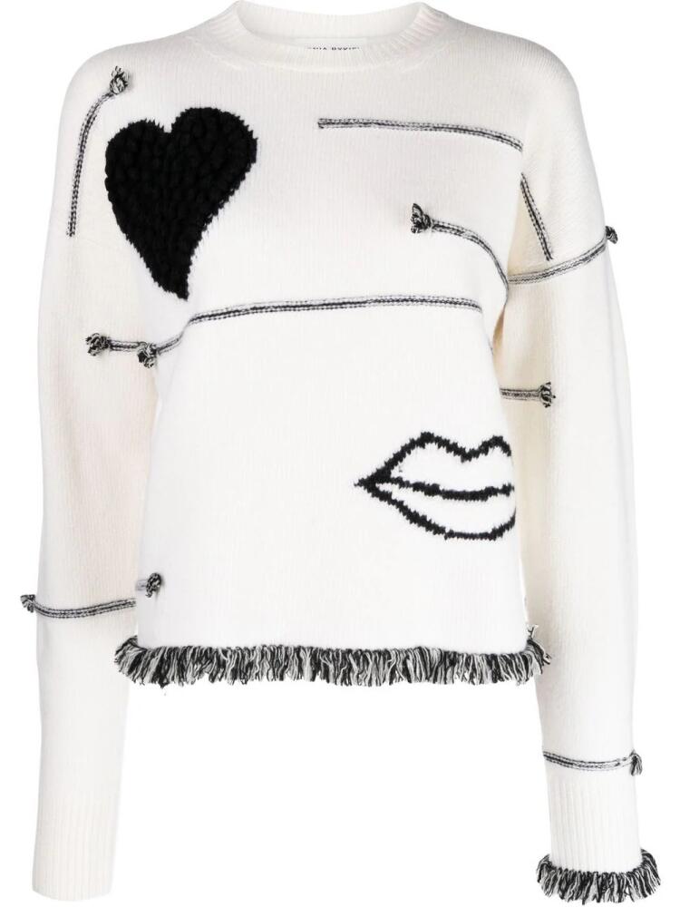 Sonia Rykiel Lips contrasting-stitch detail jumper - White Cover