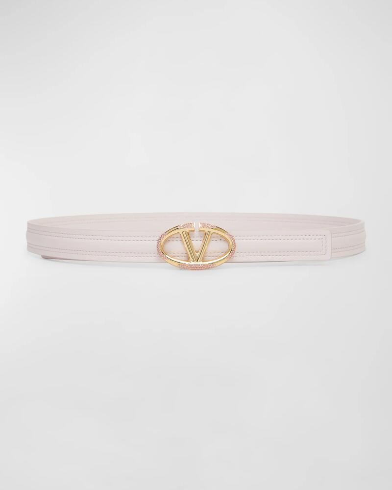 Valentino Rhinestone V-Logo Leather Belt Cover