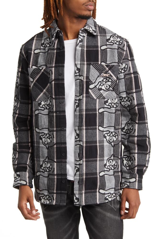 ICECREAM Good Time Running Dog Plaid Button-Up Shirt in Black Cover