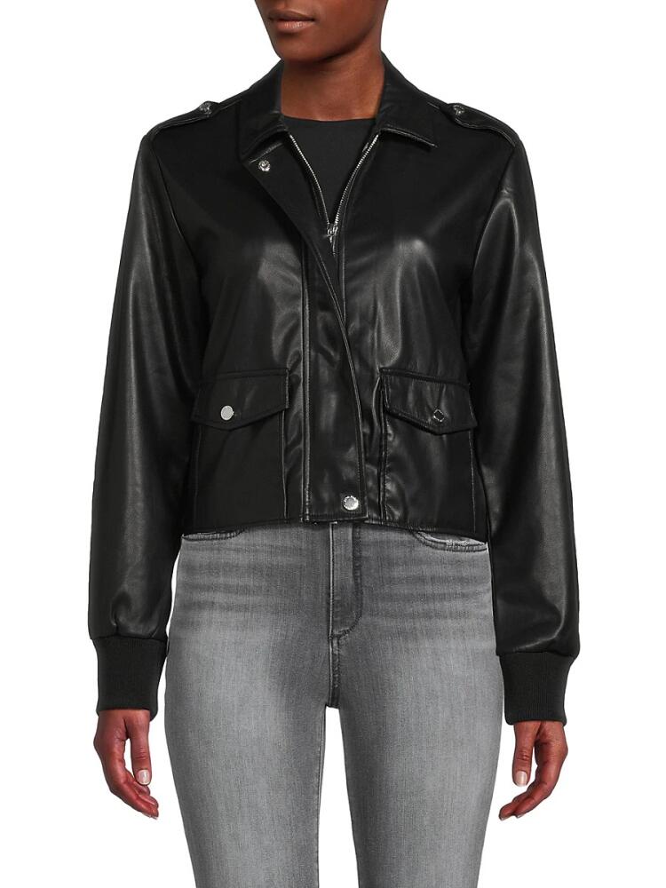 Calvin Klein Women's Faux Leather Cropped Moto Jacket - Black Cover