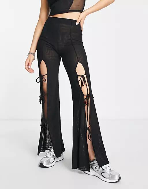 Weekday Ebba tie detail pants in black mesh Cover