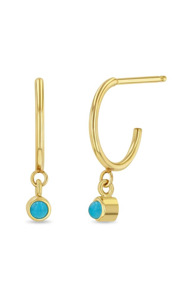 Zoë Chicco Dangling Turquoise Mini Huggies in 14K Yellow Gold Cover