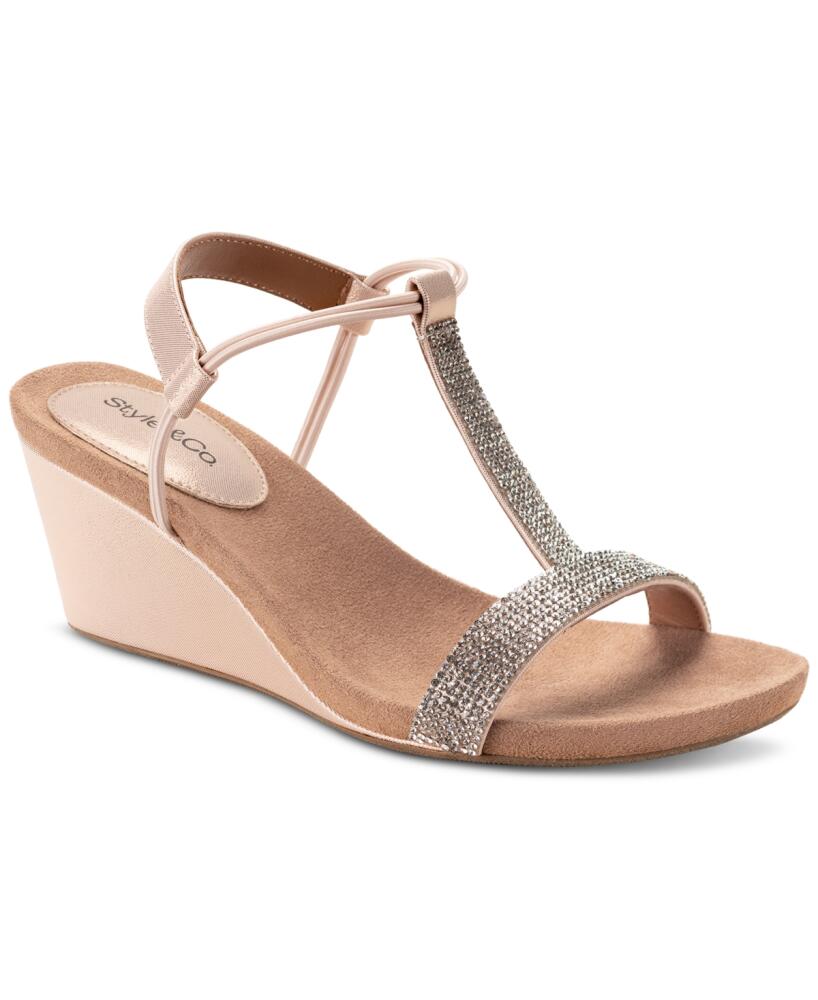 Style & Co Women's Mulan Embellished Wedge Sandals, Created Macy's - Blush/silver Cover