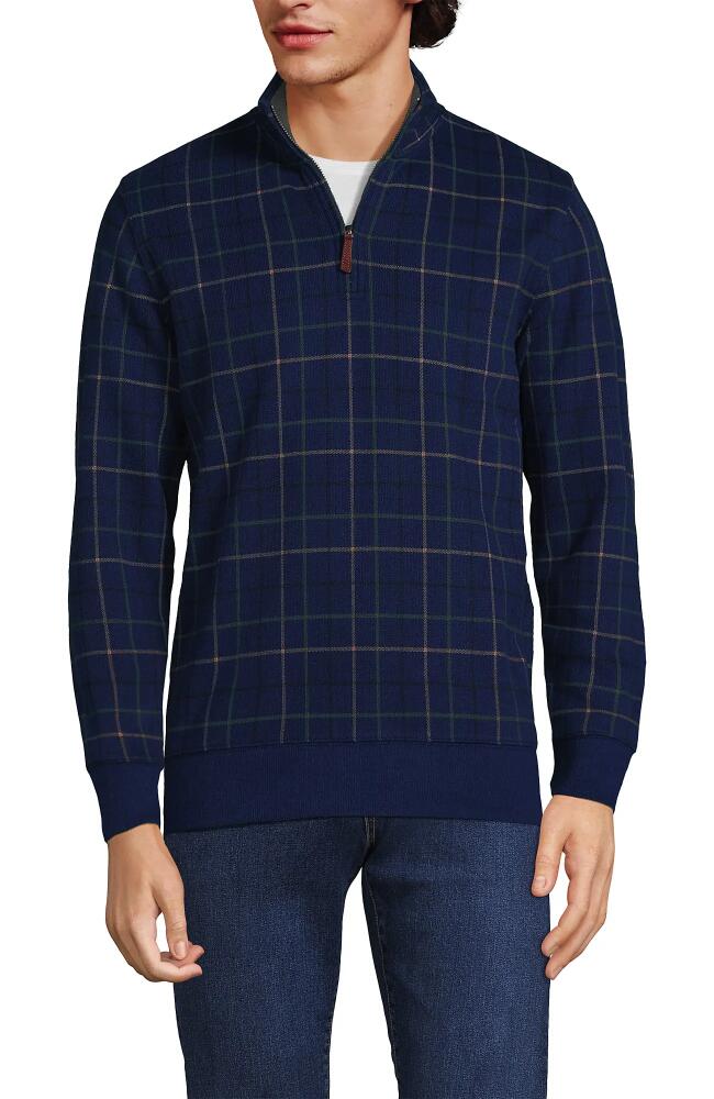 Lands' End Bedford Rib Quarter Zip Sweater in Navy/estate Green Plaid Cover