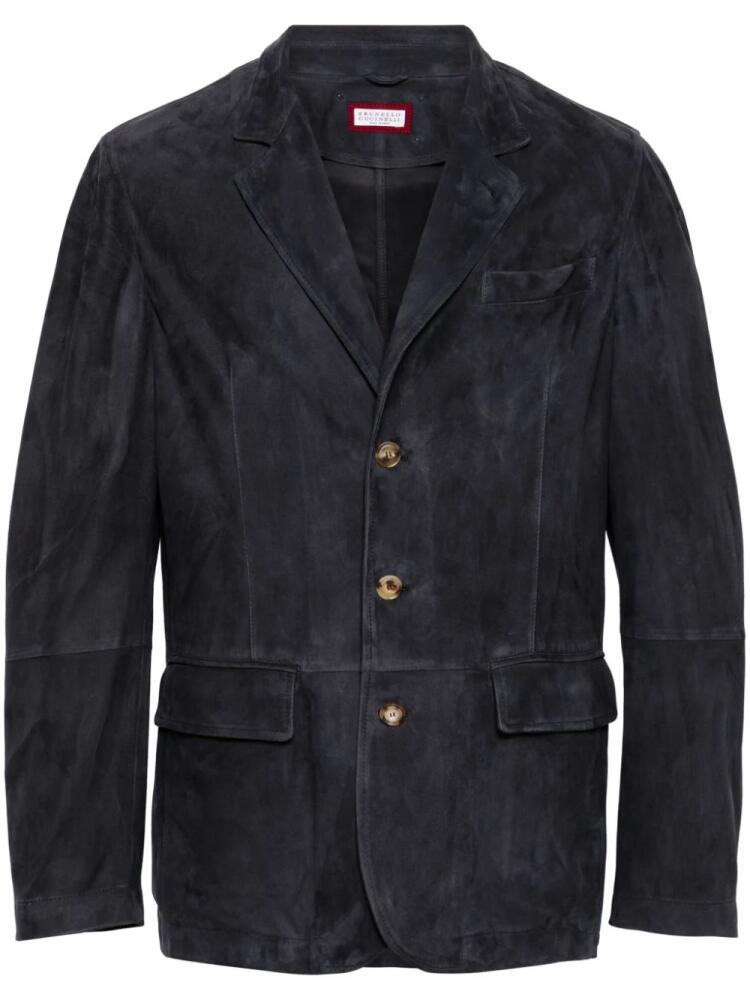 Brunello Cucinelli single-breasted suede blazer - Blue Cover