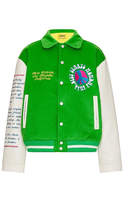 Diet Starts Monday Arts District Varsity Jacket in Green Cover