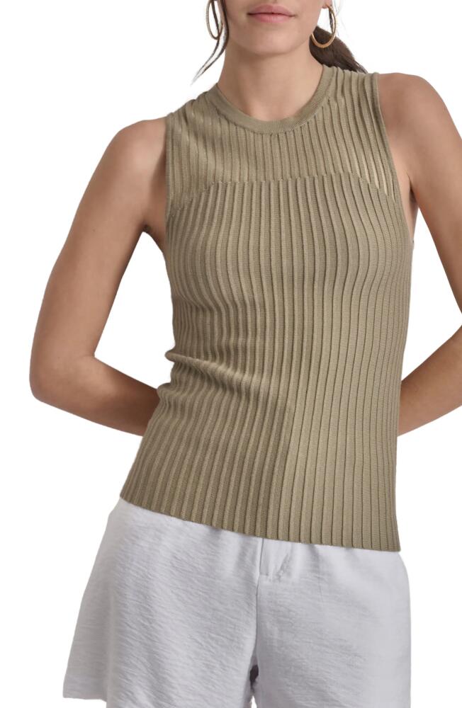 DKNY Stripe Sheer Yoke Sleeveless Sweater in Light Fatigue Cover