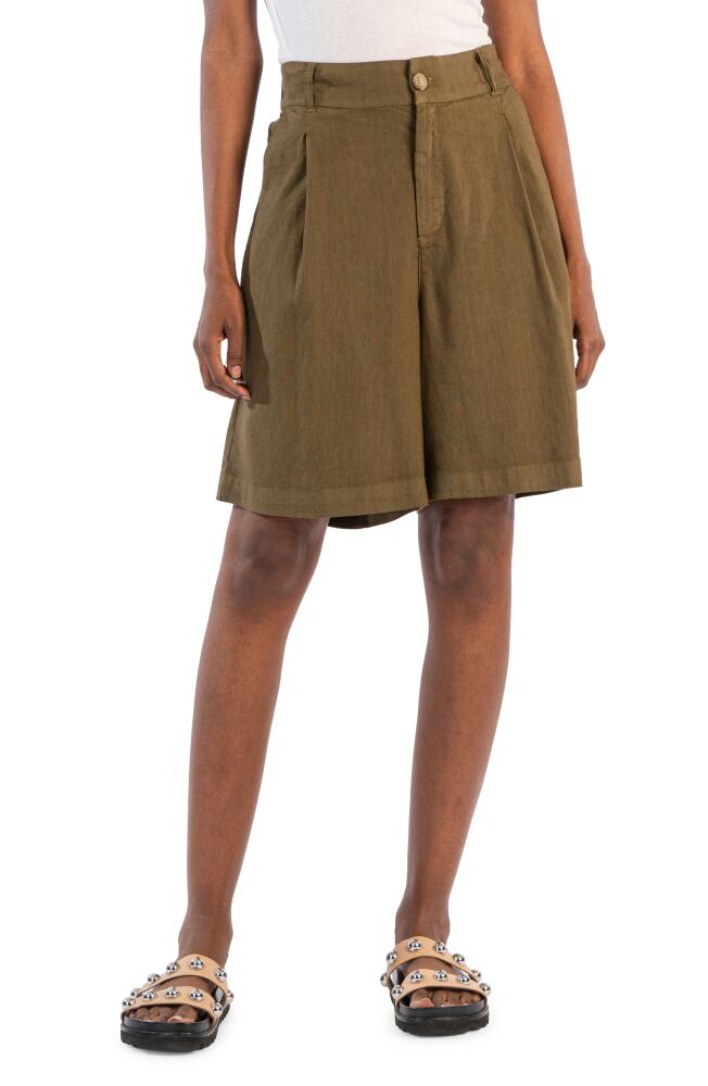 KUT from the Kloth Pleated Linen Blend Shorts in Dark Olive Cover