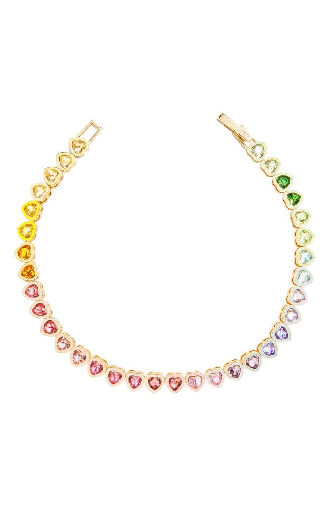 BaubleBar Kali Rainbow Heart Tennis Bracelet in Gold Multi Cover