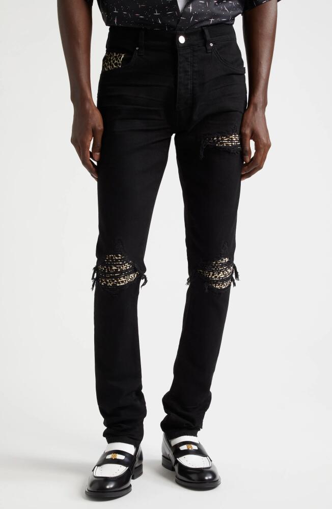 AMIRI MX1 Leopard Patch Rip & Repair Skinny Jeans in Black Cover