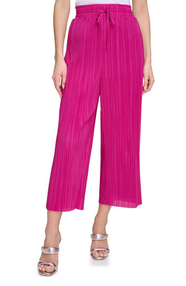 DKNY Pull-On Crop Wide Leg Plissé Pants in Raspberry Cocktail Cover