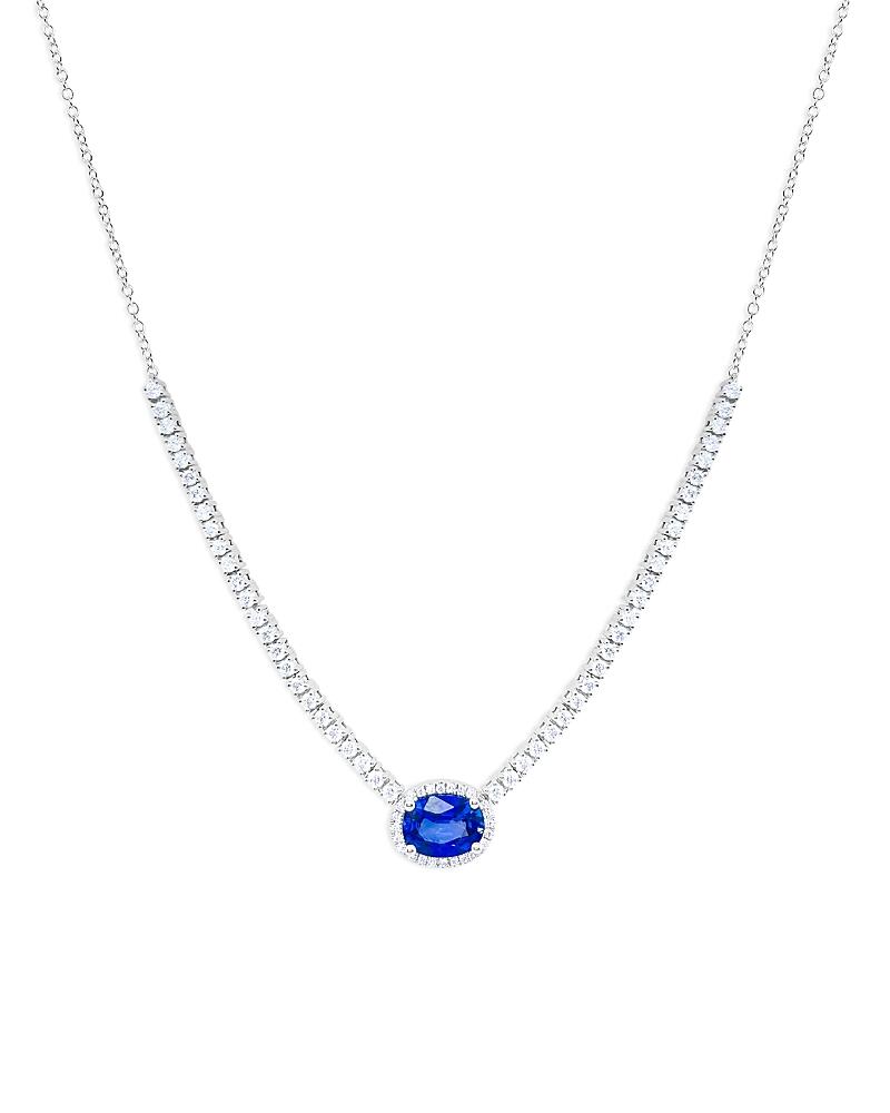 Meira T 14K White Gold Blue Sapphire & Diamond Halo Oval Pendant Necklace, 18 Cover