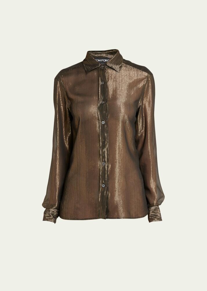 TOM FORD Lurex Microstripe Silk Chiffon Blouse Cover