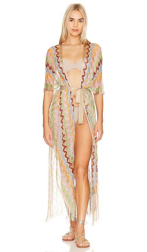 Luli Fama Here Comes The Sun Long Poncho in Beige Cover