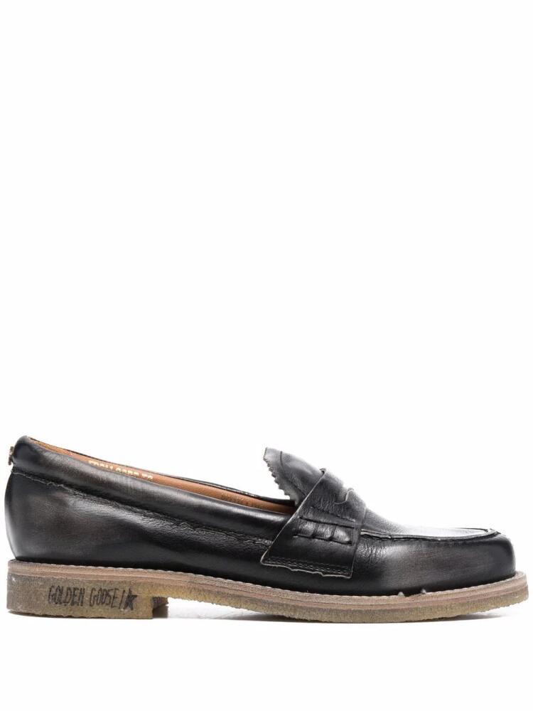 Golden Goose distressed effect logo-print loafers - Black Cover