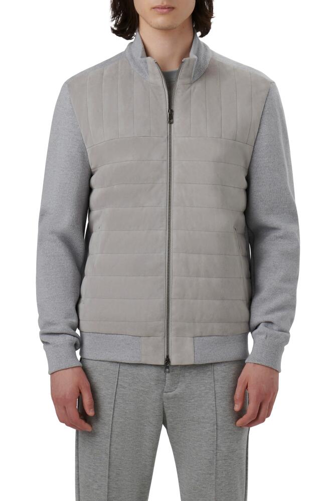 Bugatchi Quilted Suede Panel Sweater Jacket in Cement Cover