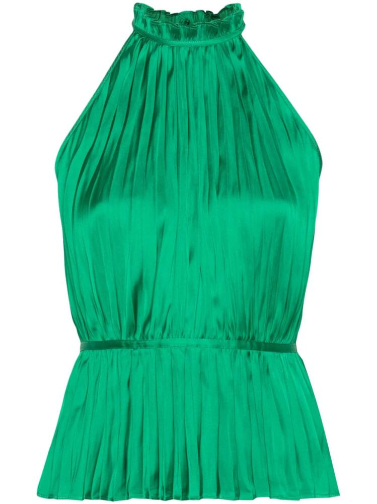 Maje pleated halterneck satin blouse - Green Cover