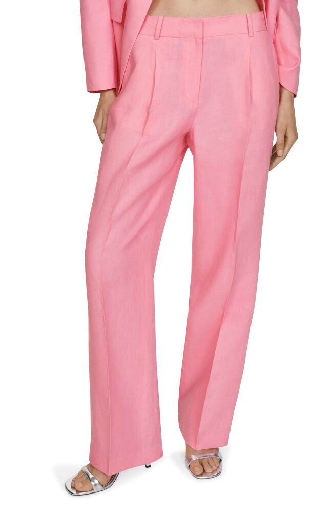 MANGO Margot Pleated Linen Straight Leg Pants in Pink Cover