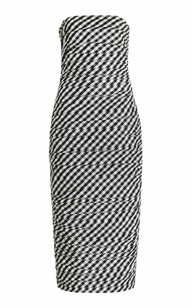 Bernadette - Tia Ruched Gingham-Taffeta Midi Dress - Black/white Cover