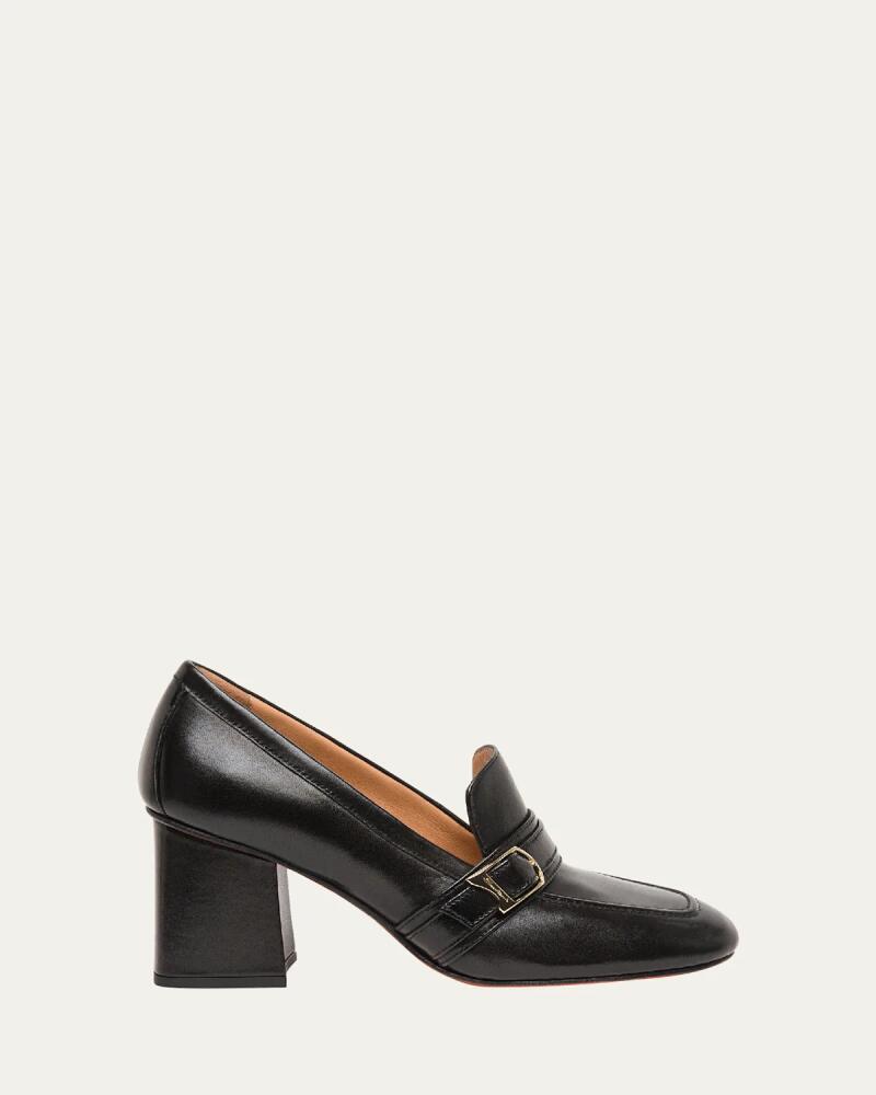 Santoni Claudette Leather Buckle Heeled Loafers Cover