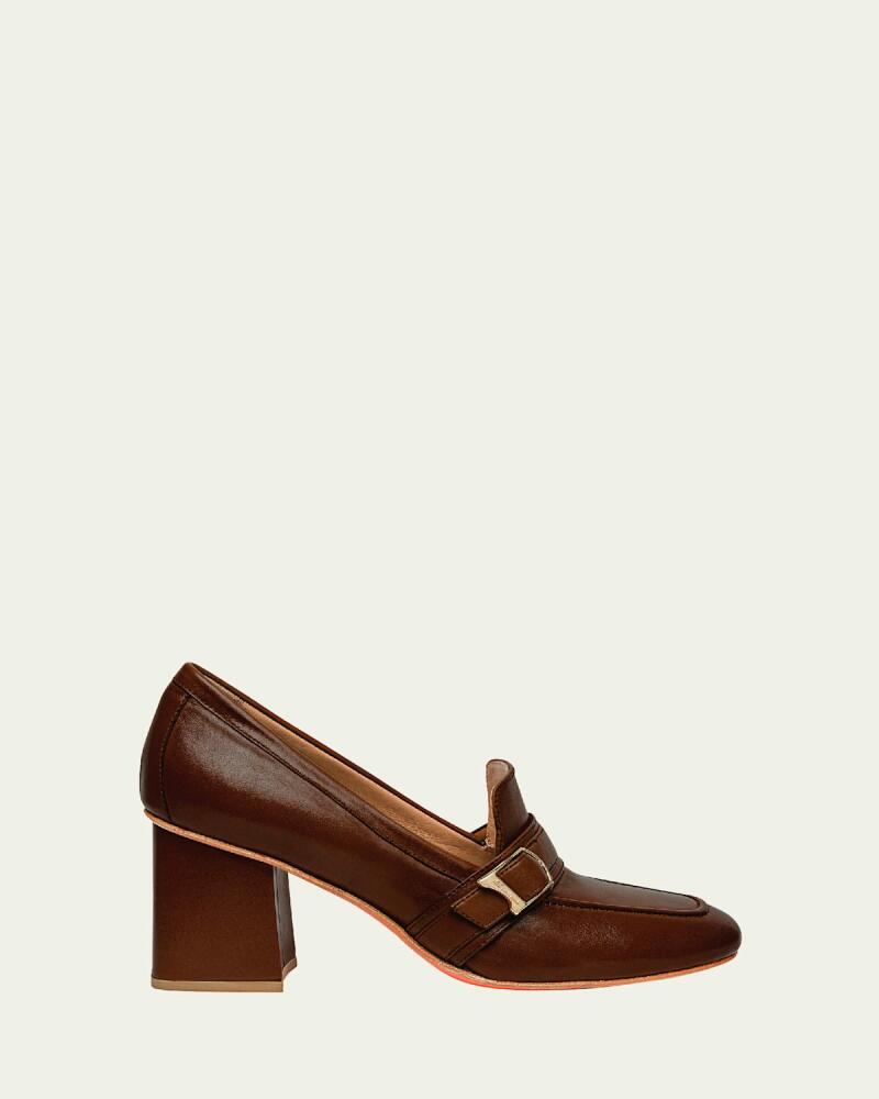 Santoni Claudette Leather Buckle Heeled Loafers Cover