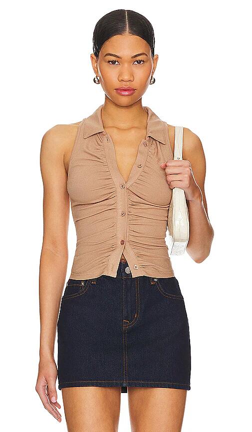 superdown Rina Ruched Top in Taupe Cover