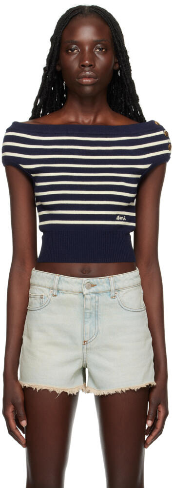 AMI Paris Navy & White Striped T-Shirt Cover