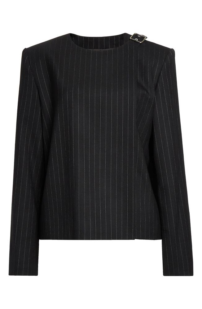 Courrèges Pinstripe Stretch Wool Wrap Jacket in Black/White Cover